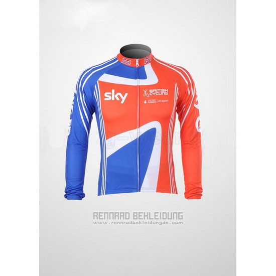 2012 Fahrradbekleidung Sky Champion Regno Unito Orange und Blau Trikot Langarm und Tragerhose - zum Schließen ins Bild klicken